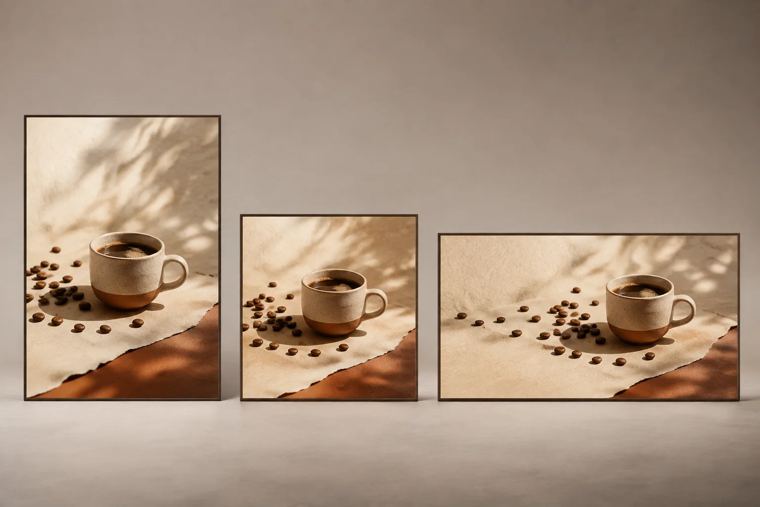 The same coffee festival visual recomposed as a vertical poster, square card, and horizontal banner
