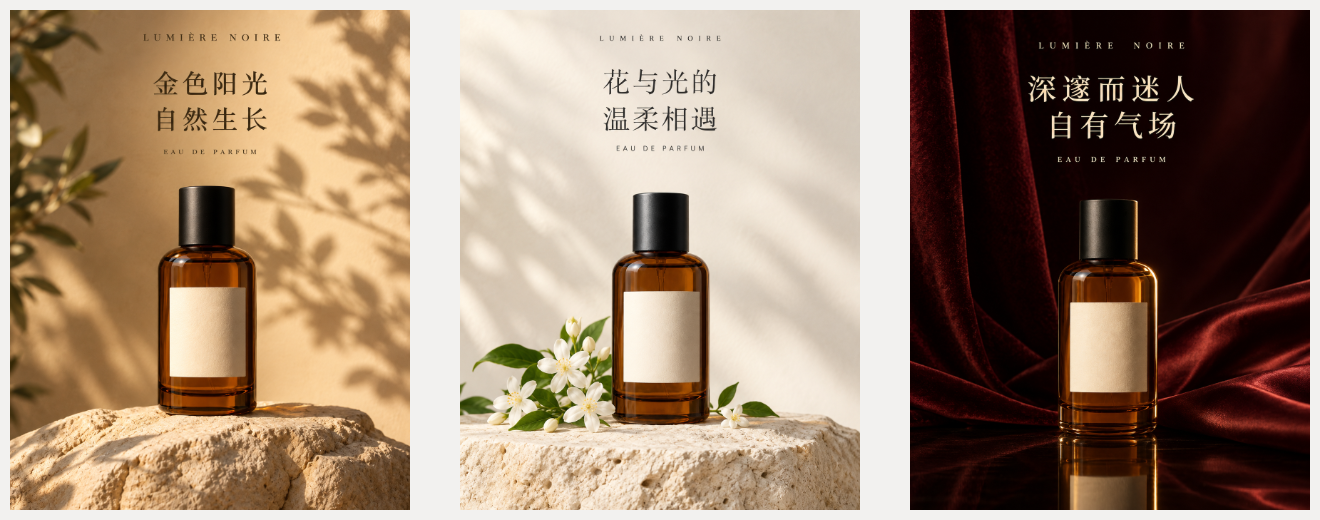 One perfume, three ad directions: exported from the Studio canvas