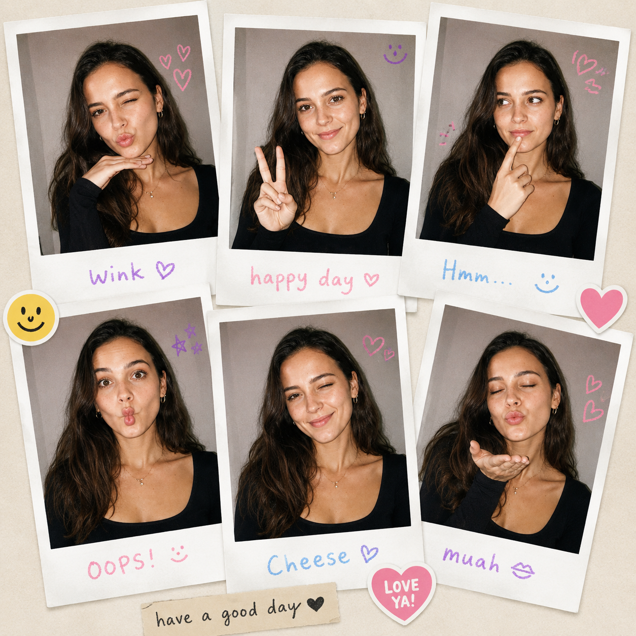 Realistic Kawaii Polaroids style example